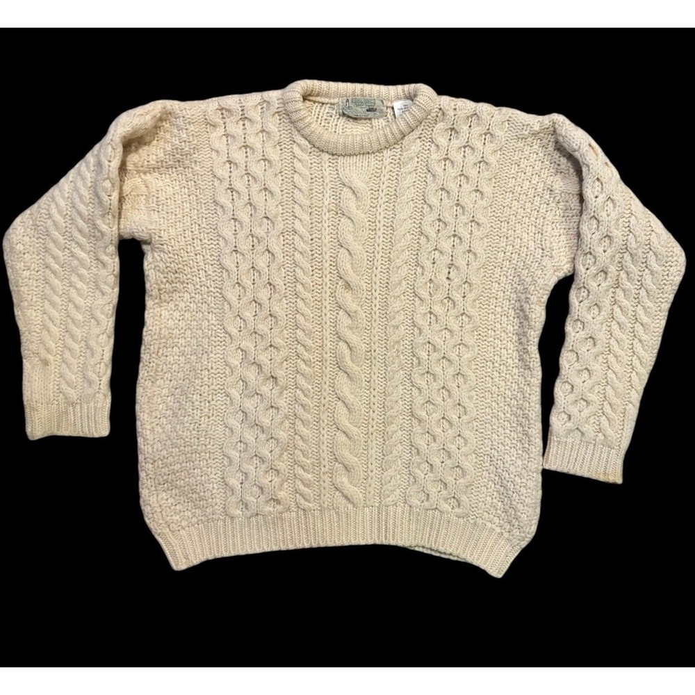 Shamrock Apparel‎ Original Ivory Wool Cable Fisherman Sweater Ireland M Fits XL